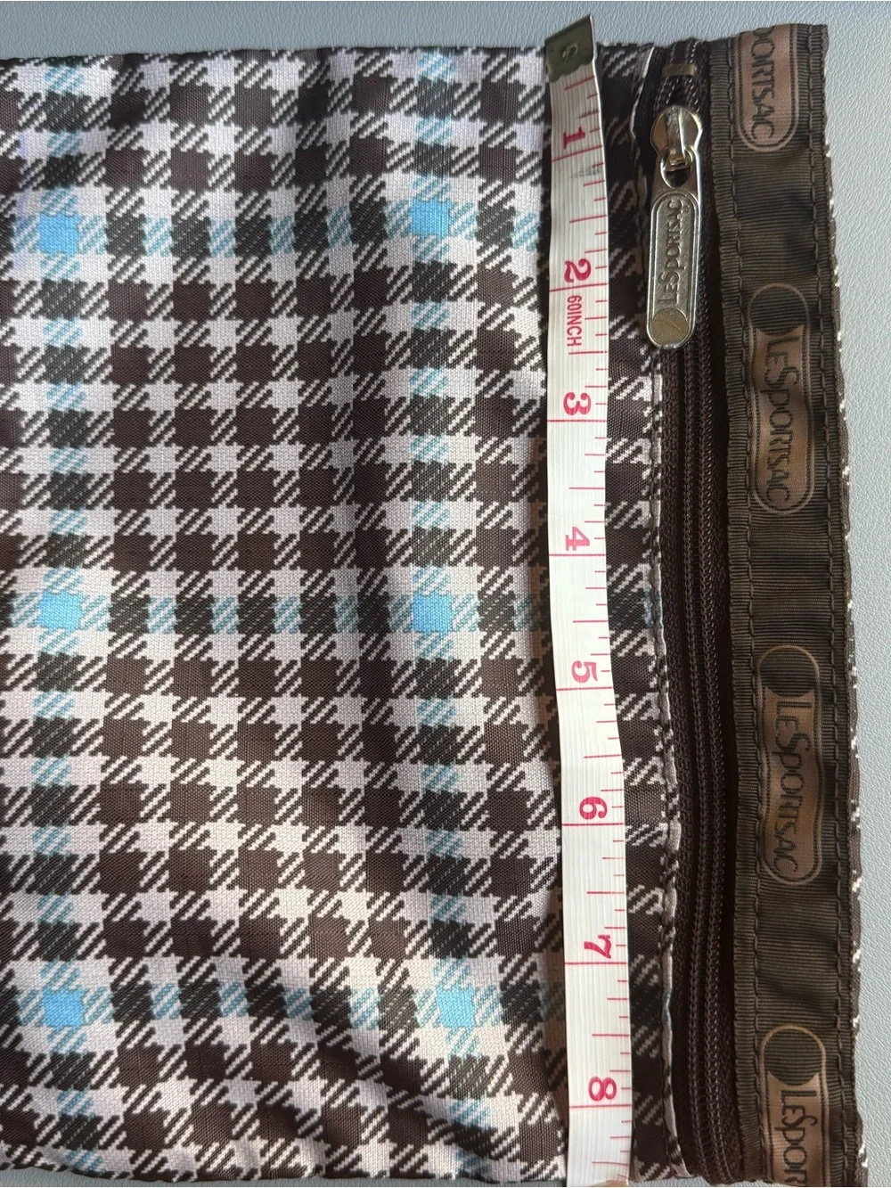 LeSportsac Plaid Zip Cosmetic Makeup Travel Pouch Brown Blue